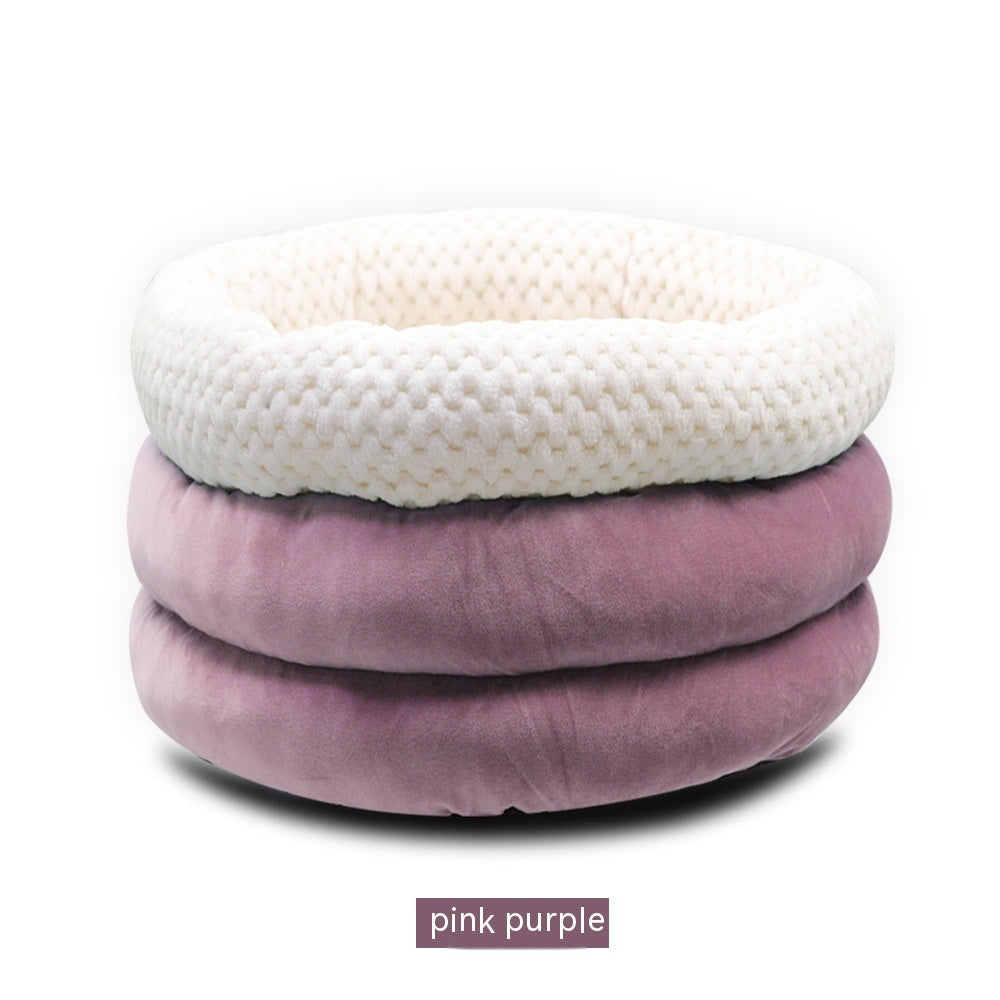 Pamper Your Pet with the Semi-closed Round Ice Velvet Pet Sleep Bed
